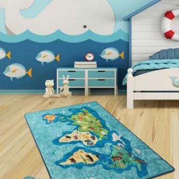 Covor, Map , 140x190 cm, Catifea, Multicolor imagine