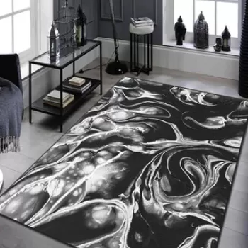 Covor, Mystery Djt , 80x140 cm, 50% TESTURA DE catifea/50% poliester, Alb negru imagine