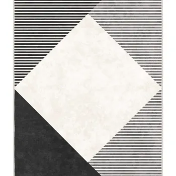 Covor, Sftkece028, 100x200 cm, Poliester, Negru imagine