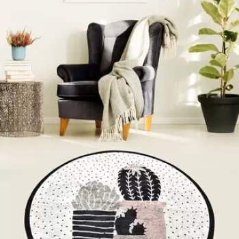 Covor, Three Cactus Djt Cap 140 , 50% TESTURA DE catifea/50% poliester, Alb negru imagine