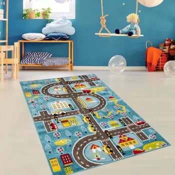 Covor, Trafik, 140x200 cm, Polipropilena, Albastru / Gri / Galben / Rosu / Verde imagine