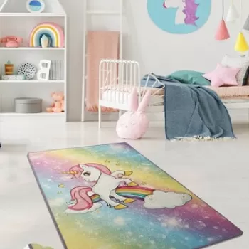 Covor, Unicorn , 100x160 cm, Catifea, Multicolor imagine