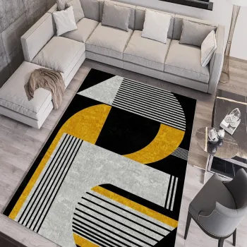 Covor, W707, 140x220 cm, Poliester, Negru imagine