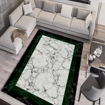 Covor, W848, 100x200 cm, Poliester, Negru/Verde imagine