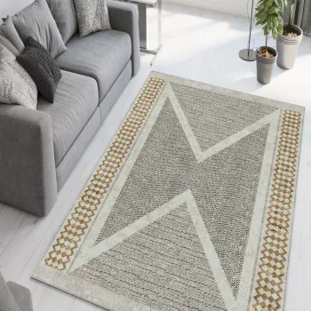 Covor, W878, 160x230 cm, Poliester, Bej / Auriu / Negru imagine