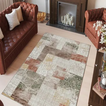 Covor, W943, 120x180 cm, Poliester, Bej / Rosu Claret / Verde / Nurca imagine
