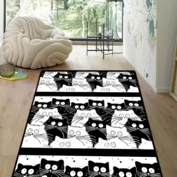 Covor, White Cats, 80x150 cm, Poliester, Multicolor imagine