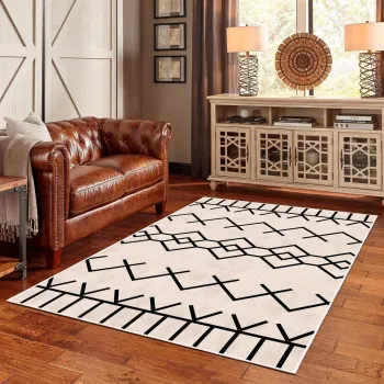 Covor, Woobtny0108, 120x180 cm, BUMBAC/CHENILA, Crem imagine