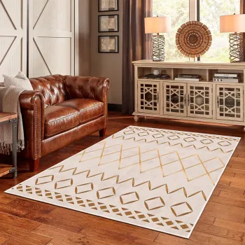 Covor, Woobtny0109, 120x180 cm, BUMBAC/CHENILA, Crem imagine