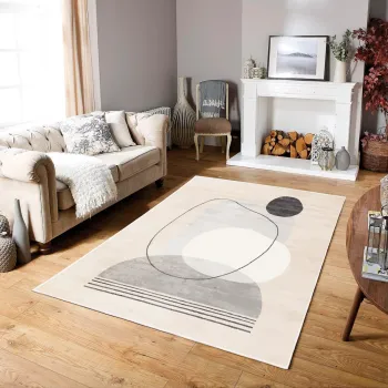 Covor, Woobtny0120, 80x120 cm, BUMBAC/CHENILA, Crem imagine