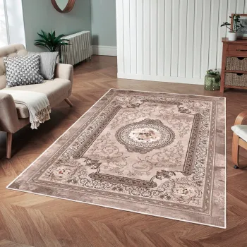 Covor, Woobtny0204, 120x180 cm, BUMBAC/CHENILA, Maro imagine