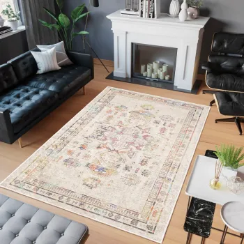 Covor, Woobtny0245, 120x180 cm, BUMBAC/CHENILA, Crem imagine