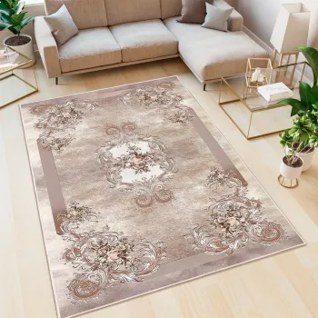 Covor, Woobtny053, 120x180 cm, BUMBAC/CHENILA, Maro imagine