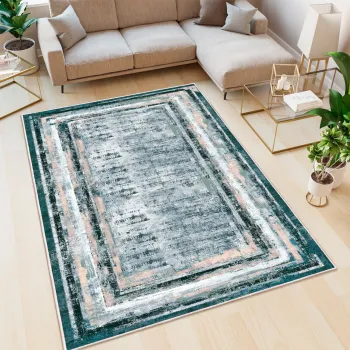 Covor, Woobtny054, 160x230 cm, BUMBAC/CHENILA, Verde imagine