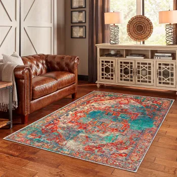 Covor, Woobtny085, 80x200 cm, BUMBAC/CHENILA, Rosu imagine