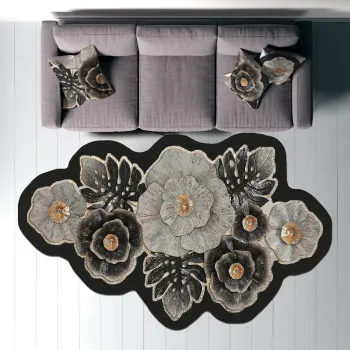 Covor, Wookece1287, 100x150 cm, Poliester, Bej / Nurca / Negru imagine