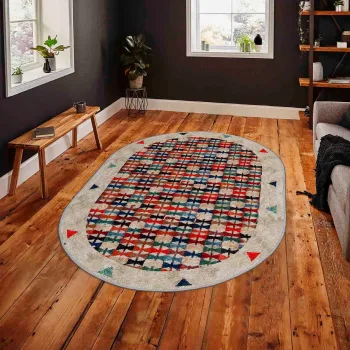 Covor, Wookece275, 80x150 cm, Poliester, Bej / Verde / Rosu / Negru imagine