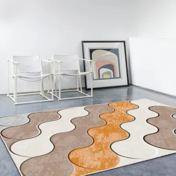 Covor, Wookece294, 160x230 cm, Poliester, Portocaliu / Gri / Maro imagine