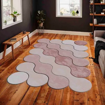 Covor, Wookece296, 80x150 cm, Poliester, Roz deschis / Roz / Pudra imagine