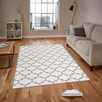 Covor, Wookece304, 80x200 cm, Poliester, Alb / Bej imagine