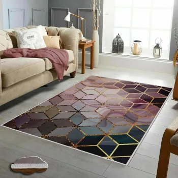 Covor, Wookece320, 80x150 cm, Poliester, Liliac / Mov / Bej / Crem / Auriu imagine