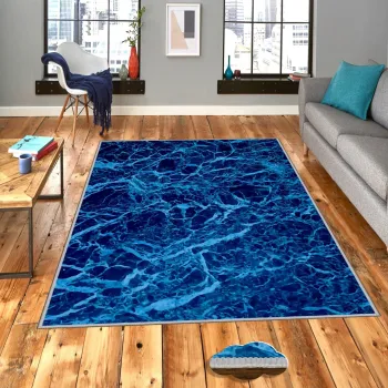 Covor, Wookece488, 80x150 cm, Poliester, Albastru / Bleumarin imagine