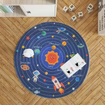 Covor, Woopamuk107, 120x120 cm, BUMBAC/POLIESTER, Albastru navy imagine