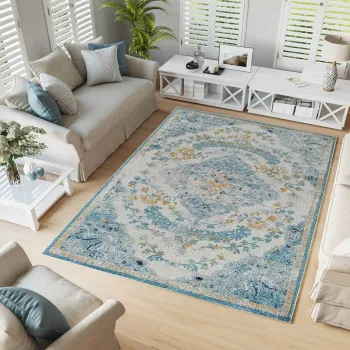 Covor, Woopamuk171, 80x300 cm, BUMBAC/POLIESTER, Albastru imagine