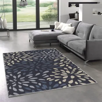 Covor, Woopamuk282, 100x200 cm, BUMBAC/POLIESTER, Albastru navy imagine