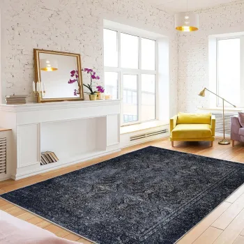 Covor, Woopamuk336, 160x230 cm, BUMBAC/POLIESTER, Albastru navy imagine