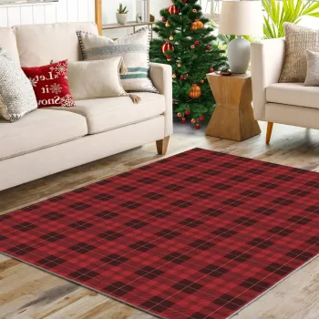 Covor, Woopamuk439, 80x120 cm, BUMBAC/POLIESTER, Negru/Rosu imagine