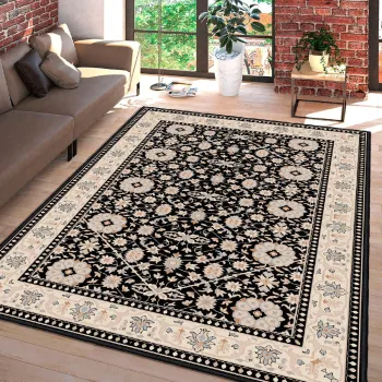 Covor, Woosonil006, 80x150 cm, Bumbac, Crem / Camila / Gri / Negru imagine