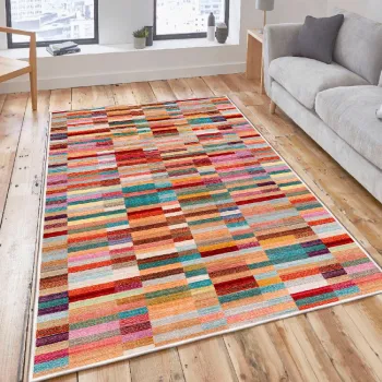Covor, Woosonil028, 160x230 cm, Bumbac, Roz / Albastru / Camila / Galben / Maro imagine