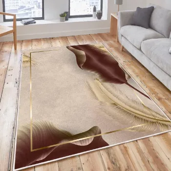 Covor, Woosonil036, 180x280 cm, Bumbac, Bej / Auriu / Maro imagine