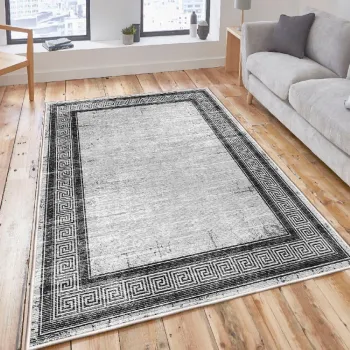 Covor, Woosonil042, 100x200 cm, Bumbac, Gri/Negru imagine