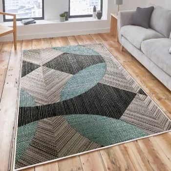 Covor, Woosonil047, 160x230 cm, Bumbac, Albastru / Gri / Negru imagine
