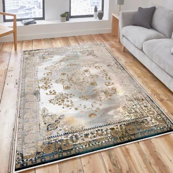 Covor, Woosonil063, 100x300 cm, Bumbac, Crem / Gri / Camila imagine
