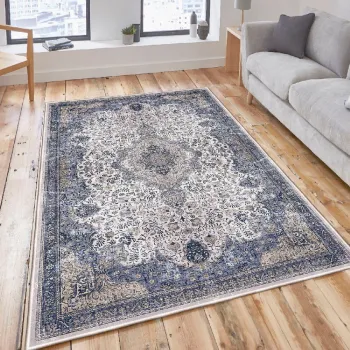 Covor, Woosonil066, 80x150 cm, Bumbac, Crem / Gri / Bej imagine