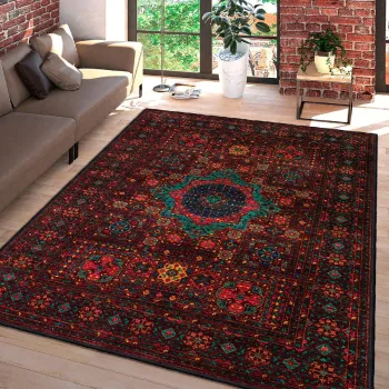 Covor, Woosonil072, 80x200 cm, Bumbac, Rosu Claret / Camila / Verde imagine