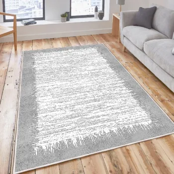 Covor, Woosonil076, 80x150 cm, Bumbac, Crem / Gri imagine