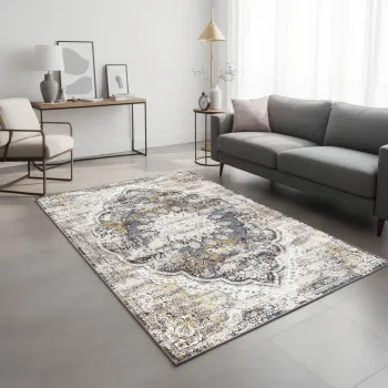 Covor, Woosonil083, 80x150 cm, Bumbac, Crem / Gri / Rosu Claret imagine