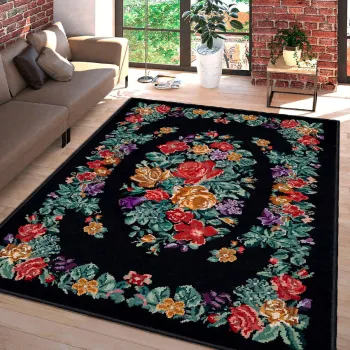 Covor, Woosonil084, 180x280 cm, Bumbac, Rosu / Portocaliu / Verde / Negru imagine