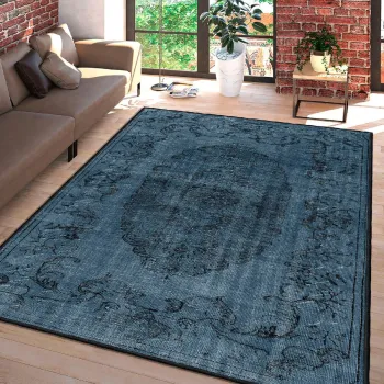 Covor, Woosonil087, 140x220 cm, Bumbac, Navy Blue / Black imagine