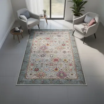 Covor, Woosonil091, 80x150 cm, Bumbac, Crem / Rosu / Portocaliu / Albastru / Verde imagine