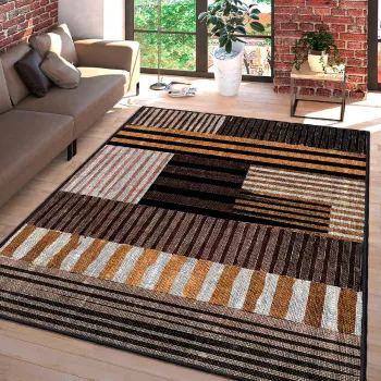 Covor, Woosonil096, 160x230 cm, Bumbac, Alb / Portocaliu / Maro / Negru imagine