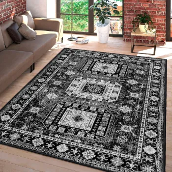 Covor, Woosonil113, 160x230 cm, Bumbac, Alb / Gri / Negru imagine