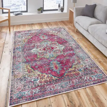 Covor, Woosonil114, 160x230 cm, Bumbac, Alb / Rosu-gremeliu / Verde / Albastru imagine