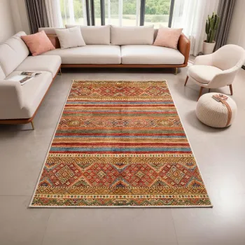 Covor, Woosonil136, 180x280 cm, Bumbac, Crem / Rosu / Portocaliu / Camila / Albastru imagine