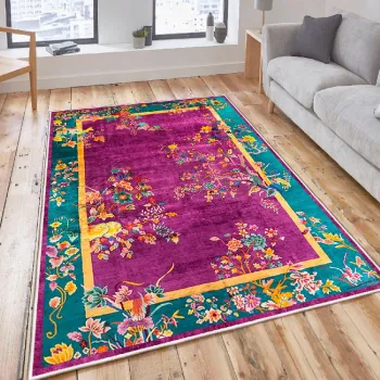 Covor, Woosonil139, 100x200 cm, Bumbac, Fuchsia / Galben / Verde / Portocaliu imagine