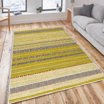 Covor, Woosonil140, 120x180 cm, Bumbac, Alb / Galben / Verde / Negru imagine